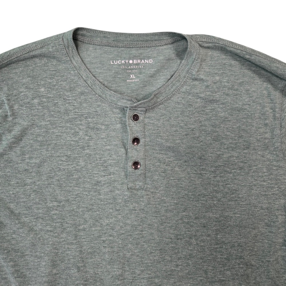 Lucky Brand Mens XL Heather Green Short Sleeve Henley Shirt Cotton Blend RN80318